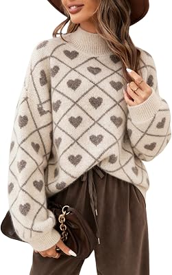 Yoawdats Womens Pullover Heart Sweaters Valentine Long Sleeve Crew Neck Jumper Cute Multi-Hearts Knitted Casual Sweater