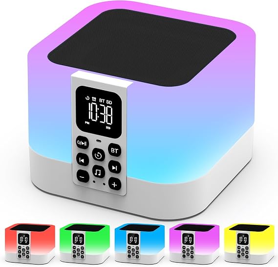 Night Light Bluetooth Speaker, Alarm Clock White Noise Sound Machine