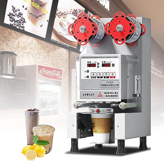 350W Fully Automatic Cup Sealing Machine, 88/90/95Mm Commercial Electric Cup Sealer, Efficient Sealing 500-700 Cups/H, for Sealing Cups Paper/Plastic-White