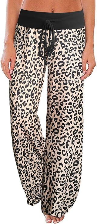 AMiERY Women's Comfy Casual Pajama Pants Floral Print Drawstring Palazzo Lounge Pants Wide Leg