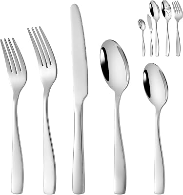 45 Pieces 1810 Stainless Steel Flatware Set for 8, Heavy Silverware Set With Serving Utensils, Dishwasher Safe Silverware Knife Fork and Spoon Set, Rust Resistant