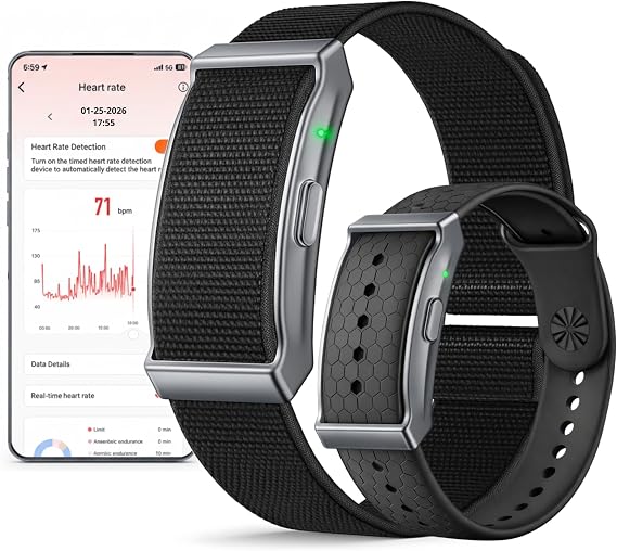Smart Bracelet Fitness Tracker for Men & Women - 24/7 Heart Rate & Sleep Monitor, Step Counter, 120 sport Modes, Waterproof, Free App, Bluetooth, iOS/Android Compatible. 2 Black Bands (Nylon+Silicone)