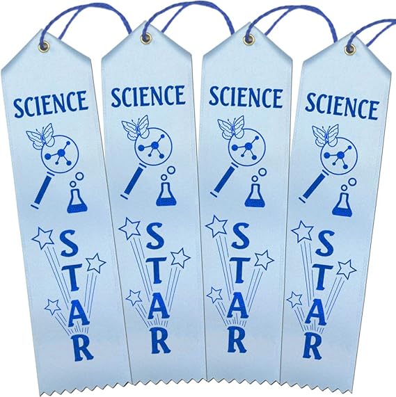 RibbonsNow Science Star Ribbons - 100 Light Blue Ribbons with Card & String