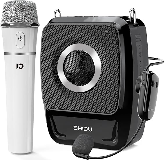 SHIDU 50W Peak Voice Amplifier with Wireless Microphone Headset & Handheld | Portable Microphone and Speaker for Teachers 5200mAh, Portable PA System for Tour Guides, Fitness Coach, Public Speaking