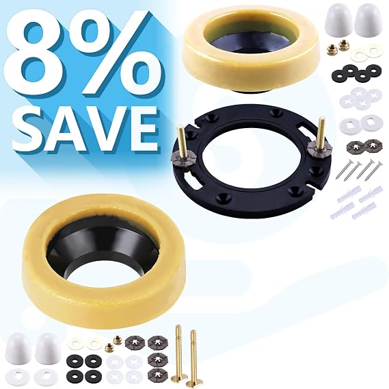 MENNTY Toilet Flange Replacement Kit with Wax Ring PVC Toilet Flange Repair Kit for 3-inch or 4-inch Pipe with Brass Bolts