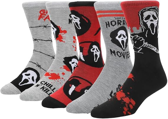 Bioworld Ghostface You Like Horror Movies? Character Art And Icons Men's 5-Pack Casual Crew Socks