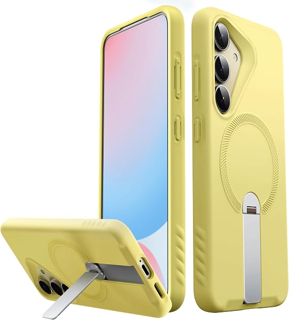 FITO for Samsung Galaxy S25 Case [ Rotatable Kickstand | Soft Anti-Scratch Microfiber Lining | Compatible with MagSafe] Silicone Phone Cover - Yellow