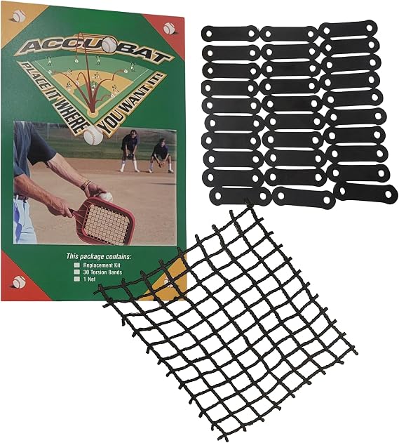 Accubat Fungo Racket Replacement Kit with Instructions - Complete Baseball Racquet Restoration Set with Net & 30 Torsion Bands - USA-Made Parts