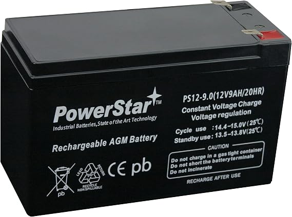 PowerStar PS12-9.0 Sealed Lead Acid Battery 12V 9Ah Replaces 7Ah 8Ah UPS