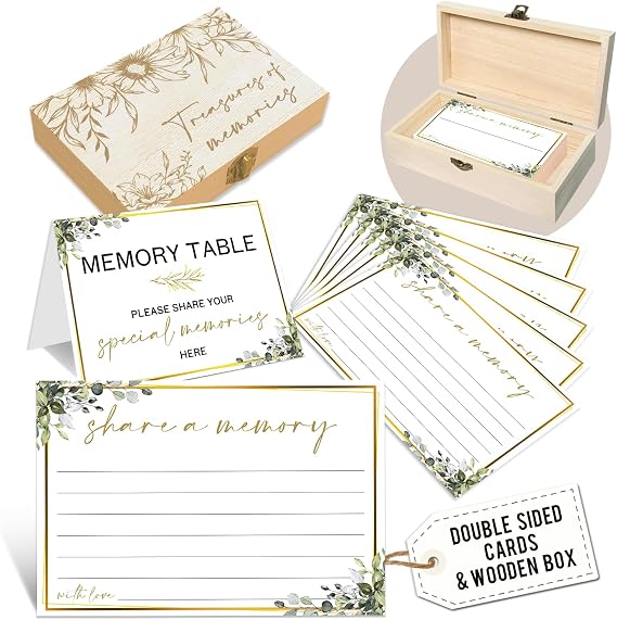 Share A Memory Cards for Celebration with Box - 50 Psc Greenery Share A Memory Cards for Funeral Memorial for Funeral Wedding Birthday Graduation Bridal Shower Guest Book Ideas -A05