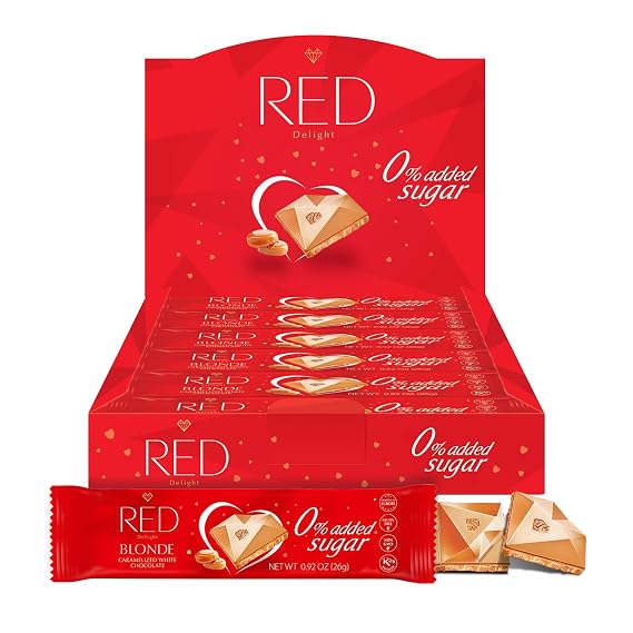 RED DelightTM Blonde Caramelized White Chocolate 12 Count Box of Grab N Go Travel Size Bars (0.92 Ounces Each) (1 Box - Total of 12 Bars)