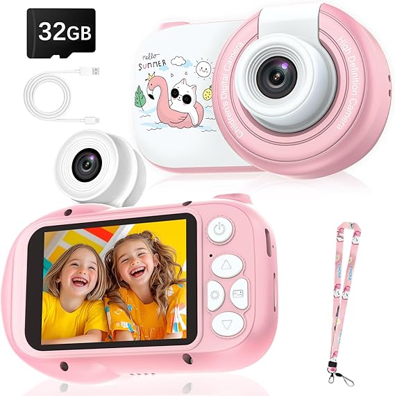Kinder Kamera mit 24 Bildschirm &180°Flip-Objektiv 1080P HD Digitalkamera Kinder & Selfie-Videokamera KameraKinder mit 32GB-Karte Geschenke für Geburtstag Weihnachten