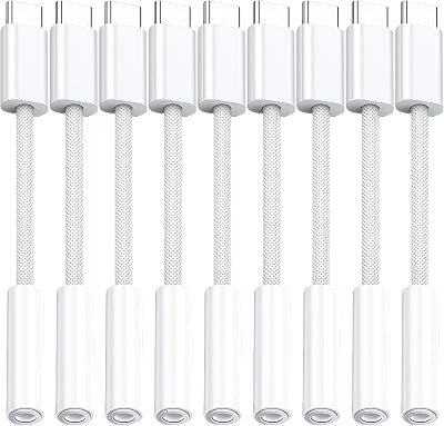 10Pack USB C to Headphone Jack Adapter,USB c to 18 inch Audio Adapter Compatible with iPhone 16 15 Samsung Galaxy S25,S24,S23 Ultra, Note 20, iPad Pro, MacBook, Pixel XL and More