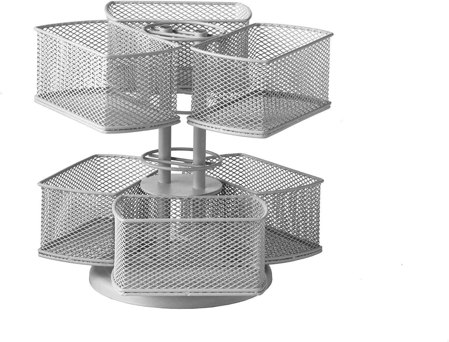 Nifty 2-Tier Cosmetic Organizing Carousel - Silver Powder Coat Finish, Spins 360-Degrees, Cosmetic Bathroom or Bedroom Vanity Storage, Beauty Supplies Organizer, Lazy Susan Platform