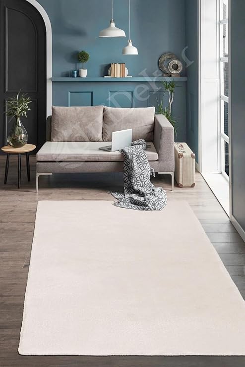 Lüx Post Peluş Düz Krem Saçaksız Bohem Koridor Oturma Odası Ve Salon Halısı, KREM-SAÇAKSIZ, 200x300