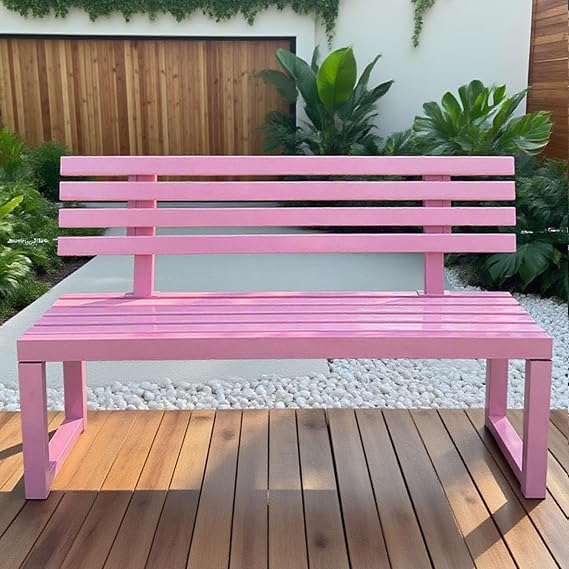 Comfort Garden Bench,Leisure Porch Seating,Sturdy Metal Park Bench,Heavy-Duty Steel,Weatherproof and Perfect for Outdoor Use,for Patio,Park,Porch 150×40×85cm-Pink