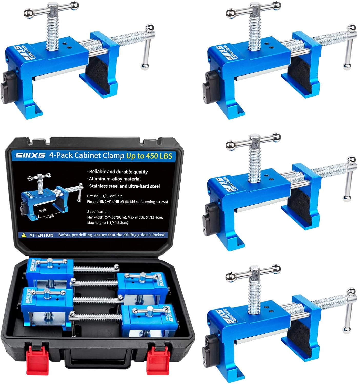 4-Pack Cabinet Clamps, Face Frame Clamps for Installing Cabinets, 450 lbs Load