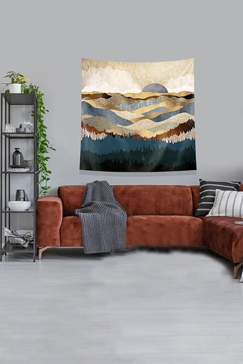 Pelangi Gold Doğan Güneş Leke Tutmaz Kadife Kumaş Duvar Örtüsü Duvar Halısı Tapestry KWLL323, 35 x 50