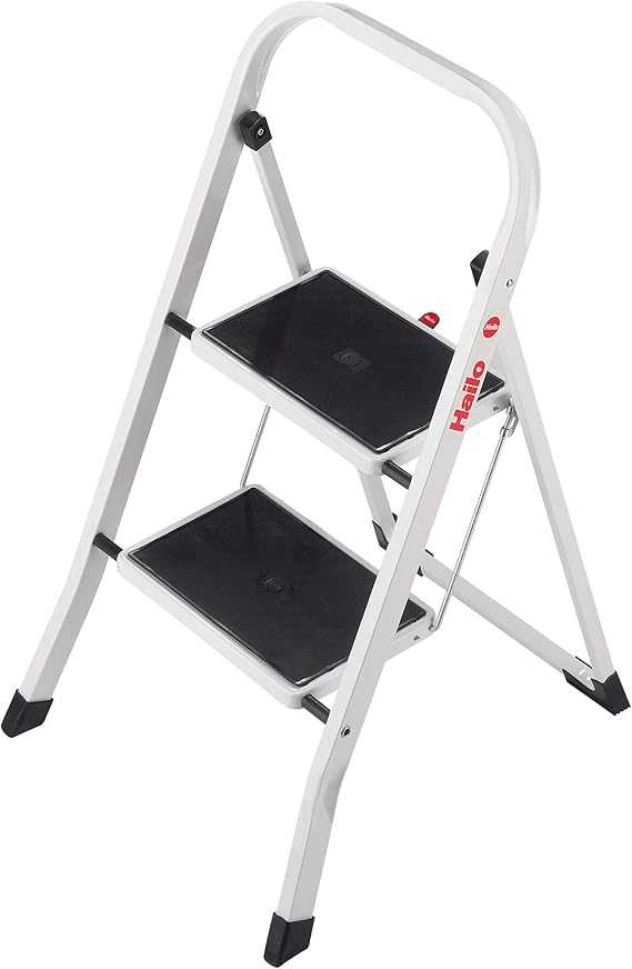 K20 StandardLine Folding 2-Steps Ladder, White Anti-Slip Mats, Safety Lock