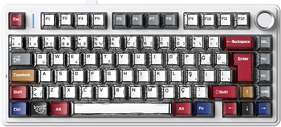 Aula F75 Mekanik RGB TKL GrayWood V4 Switch Kablosuz Makrolu Hot Swap Türkçe Q Klavye Comic