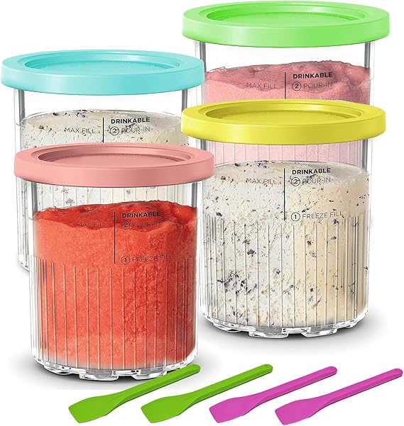 Creami Tubs for Ninja CREAMi Deluxe NC501UK NC501 NC500 Series Ice Cream Makers, Replacement Ice Cream Containers Pots and Lids for Ninja Creamy Deluxe Tubs Pints, BPA-Free & Dishwasher Safe (4 Pack)