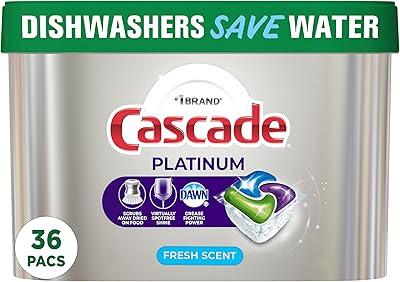 Cascade Platinum Dishwasher Pods, ActionPacs Dishwasher Detergent with Dishwasher Cleaner Action, Fresh Scent, 36 countPackaging May Vary