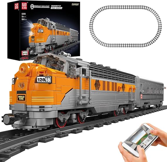 Mould King 12018 Train Building Blocks Sets, Remote/App Control EMD F7 Internal Combustion Locomotive Kits, Scale Model with Tracks for Adults(1541 PCS)