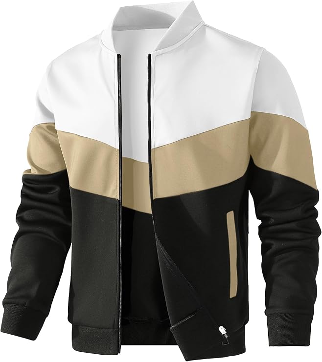 HYPESTFIT Men's Lightweight Bomber Jacket Color Block Varsity Coat Casual Jacket
