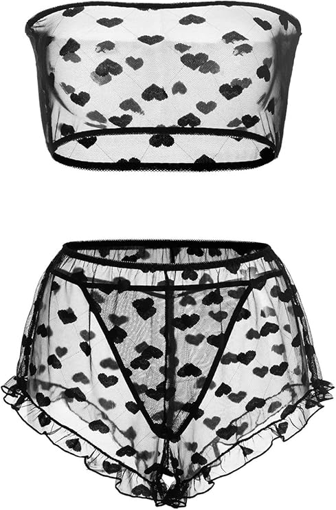 Women's Lingerie Set Stretchy Lace Bandeau Bra Top Underwear with Shorts and Thong Size S-XXL