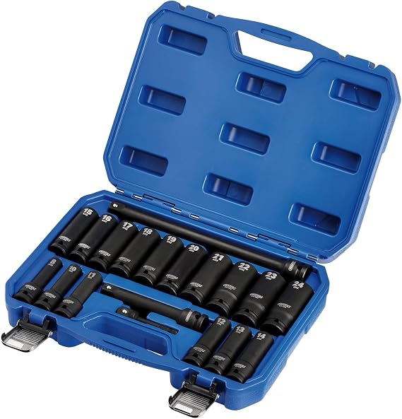 Draper 04577 HI-TORQ Metric Deep Impact Socket Set, 1/2" Sq. Dr. (19 Piece)