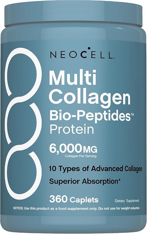 NeoCell Multi Collagen Peptides Pills | 360 Caplets | 6,000mg of Collagen Per Serving | With Vitamin C | Superior Absorption