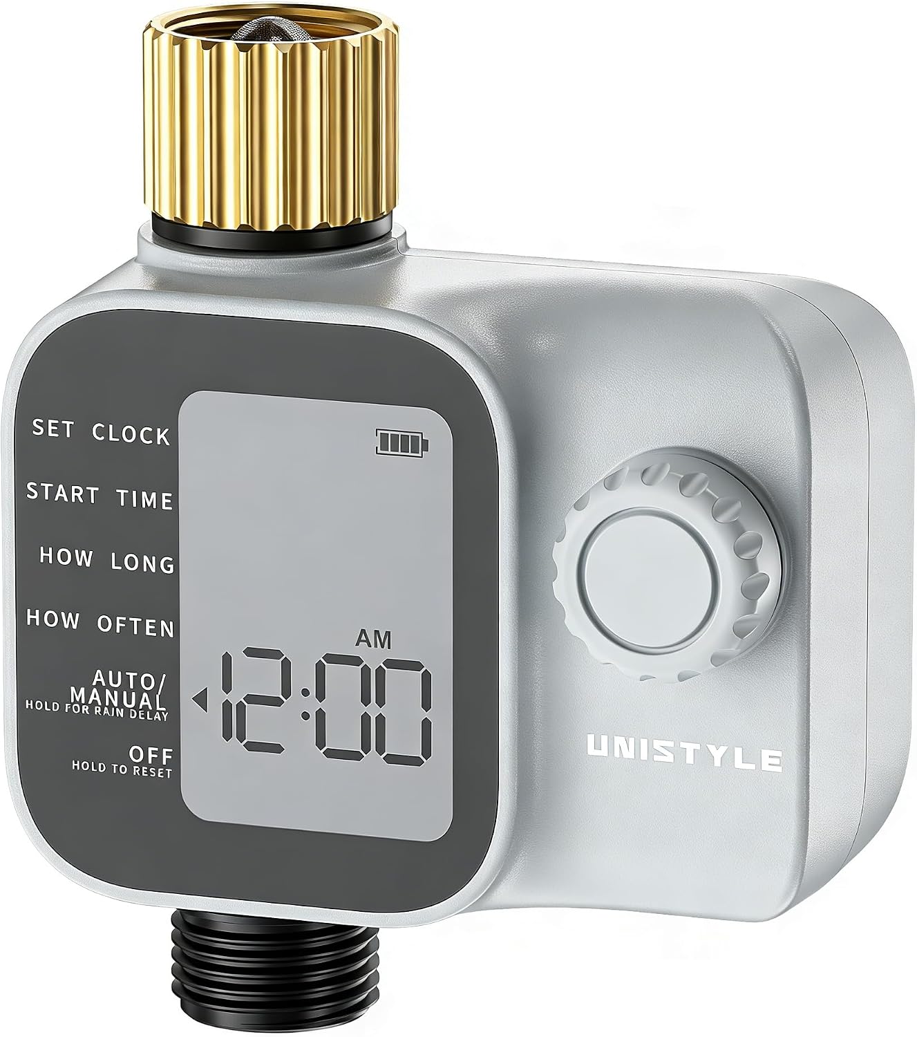 [2026 All-New] Water Timer, Unistyle Hose Timer for Sprinkler Irrigation, Brass Inlet, Automatic Watering System for lawn & Garden Plants, Auto/Manual/Delay Modes, Easy to Set up, Precise Control
