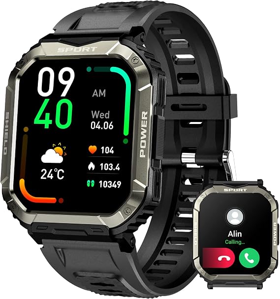 Military Smart Watch for Men(Answer/Make Calls) 1.83 Big Screen, Tactical Smartwatch with Sports Modes Heart Rate Sleep Monitor IP68 Waterproof Rugged Smart Watch for iPhone Android Phones