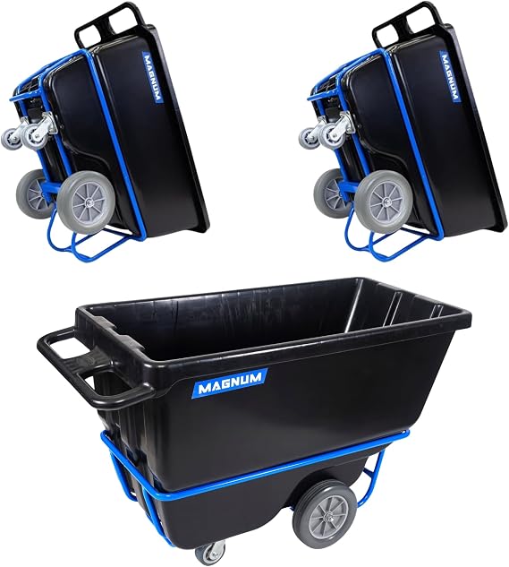 Tilt Truck, 1/2 Cu. Yd. Capacity Dump Cart with Non-Marking 12 Wheels & 5 Casters & Forklift-able Frame for Jobsites, 850 lbs, Trash Cart with Wheels DUC12T-F-NM-03PK (3-Pack)