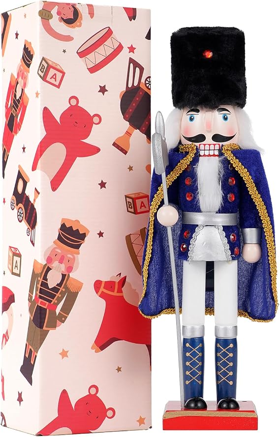 COMBIUBIU 38 cm Nutcracker Figures Wooden Nutcracker Soldiers Traditional Christmas Nutcracker Figures Decoration Made of Pine Wood for Home Christmas Decoration Christmas Decoration (Blue)