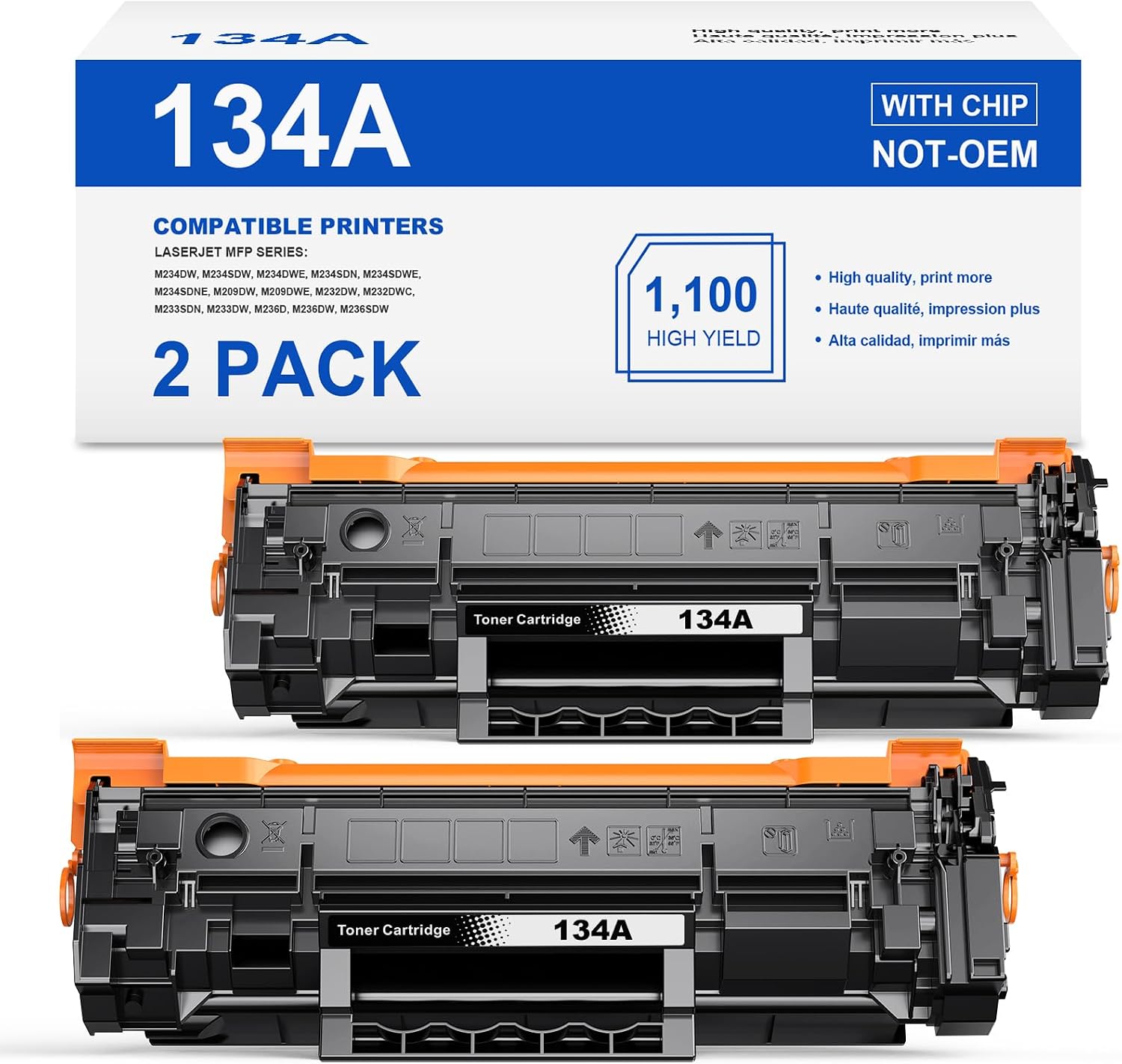 with Chip Compatible 134A Black Toner Cartridge Replacement for HP 134 A 134X W1340A W1340X Toners Use with Laserjet M209dw MFP M234dw M234sdw M234sdn Printer 2 Pack