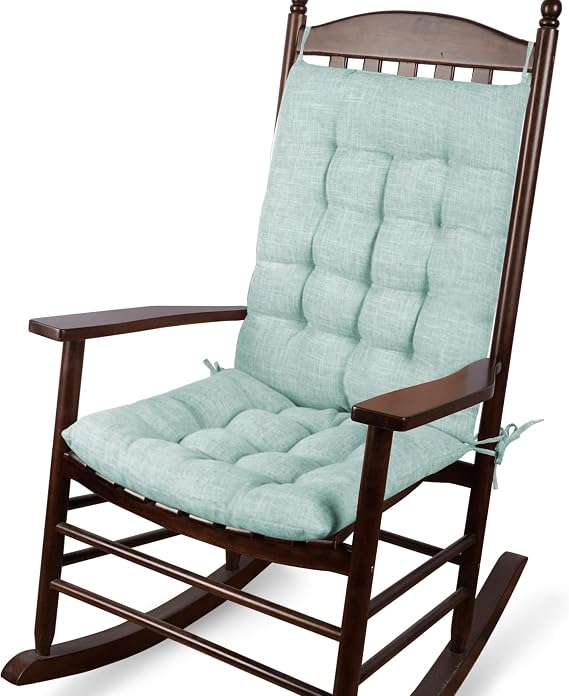 ELFJOY Rocking Chair Cushions High Back and Seat Cushion Linen Blue