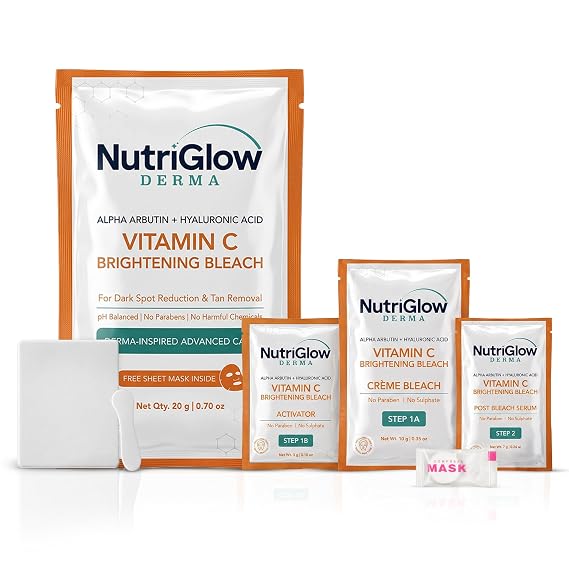 Nutriglow Advanced Organics Vitamin C Bleach for Tan Removal, and Hair Lightening (6 in 1) - 20g