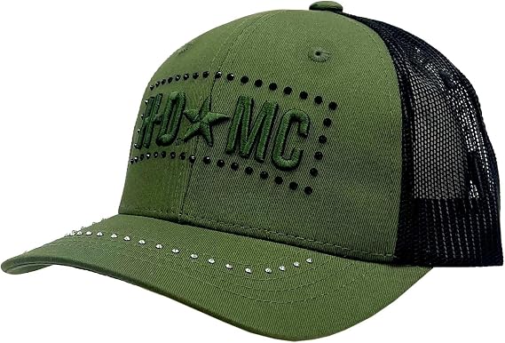 Harley-Davidson Women's Studded Medal Curved Bill Mesh Trucker Hat, Green/Black