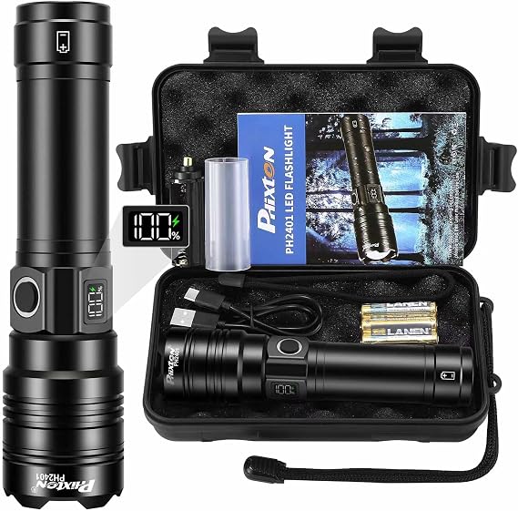 PHIXTON Rechargeable Flashlight 100000 High Lumens Long Lasting 15H 6.57