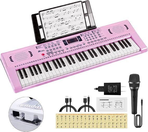 Kids Keyboard Piano, 61 Key Electronic Piano (Pink)
