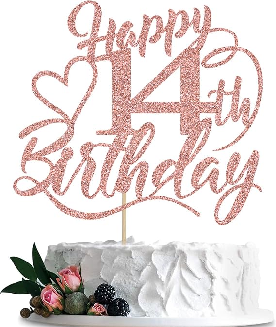 Happy 14th Birthday Cake Topper for 14th Men and Women Birthday Party Decorations , Cheers to 14 Years Cake Decoration (14)