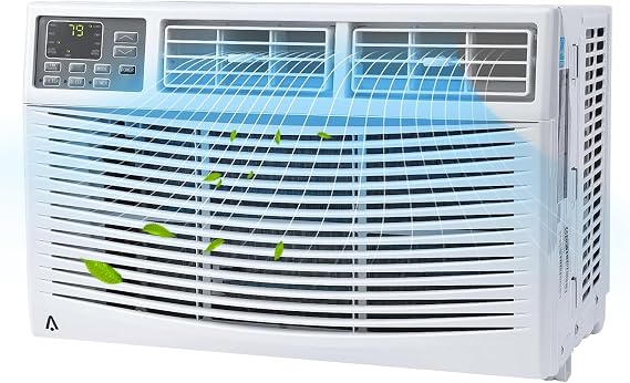12000 BTU Smart Window Air Conditioner, Cool Up to 250 Sq. Ft. with Remote WiFi Control, Energy Saving, Quiet, Dehumidification, Cooling, White for Office, Bedroom