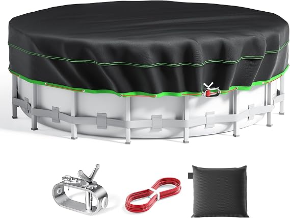 24 Ft Round Pool Cover, Solar Cover for Above Ground Pools, Heavy Duty Swimming Pool Cover Protector with Winch and Cable, Strong Tear Resistant Winter Pool Cover Ideal for Waterproof and Dustproof
