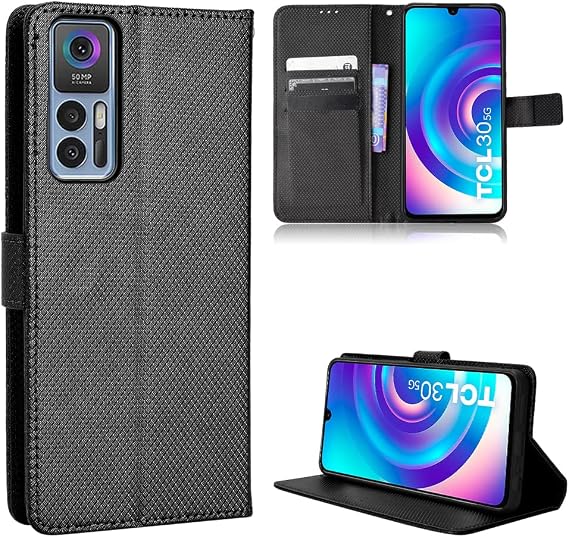 Case for TCL 30 5G Leather Case Cover,Case for TCL 30+ T676J T676K Leather Case Cover,Case for TCL 30 5G T776H T776H1 T776O Case PU Leather flip Cover Black