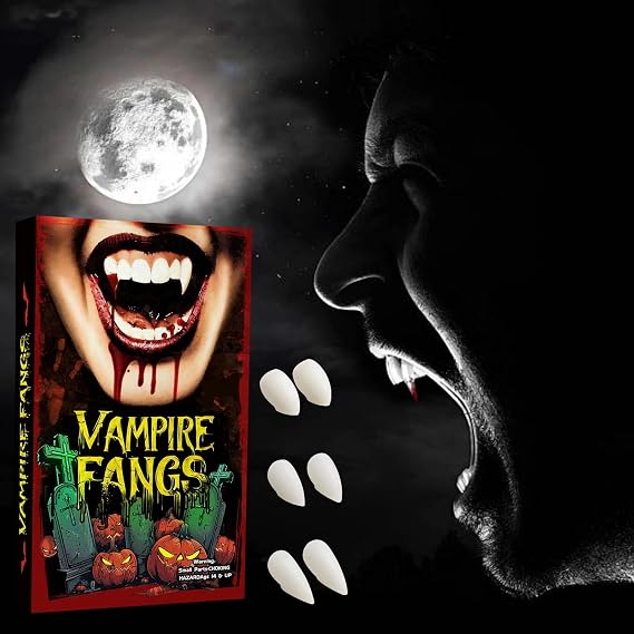 Awonoso Vampire Teeth, Vampire Fangs for Halloween Decorations, Vampire Teeth Adult Sharp Teeth for Cosplay, Scary Teeth, Fake Fangs Makeup(3 Pairs