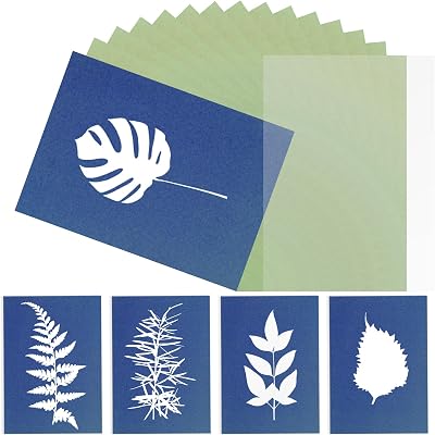 30 Sheets Sun Print Paper Kit Cyanotype Paper Sun Art Papers Kit with 1 Sheet Acrylic Panel 5.83 4.13 Inch High Sensitive Solar Activated Printing Papers for Art Crafts DIY Project
