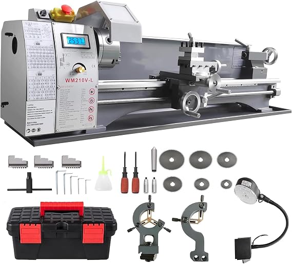 Mini Metal Lathe, 8" x 30" Metal Lathe Machine with 4 Inch 3-Jaw Chuck and 2500 RPM Max., 750W Benchtop Metal Lathe Metal, Working Lathe w/Tool Box Digital Display for Metal Turning