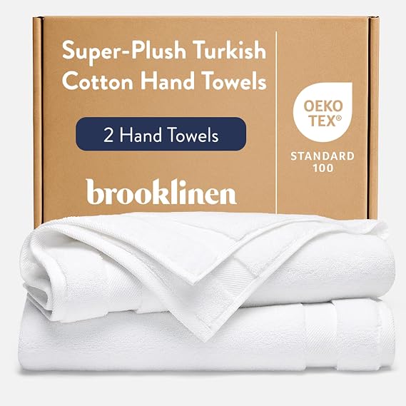 Brooklinen 100% Turkish Cotton Hand Towels Spa-Quality Cotton - Set of 2, White