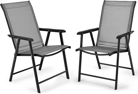 Patio Dining Chairs Set of 2,High Back Folding Textilinene Chairs with Armrest,Metal Frame Outdoor Folding Patio Chairs for Adults,Portable Lawn Camping Sling Chairs,No Assembly